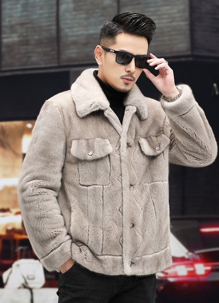Luxury Real Mink Fur Coats Lapel Single-breasted
