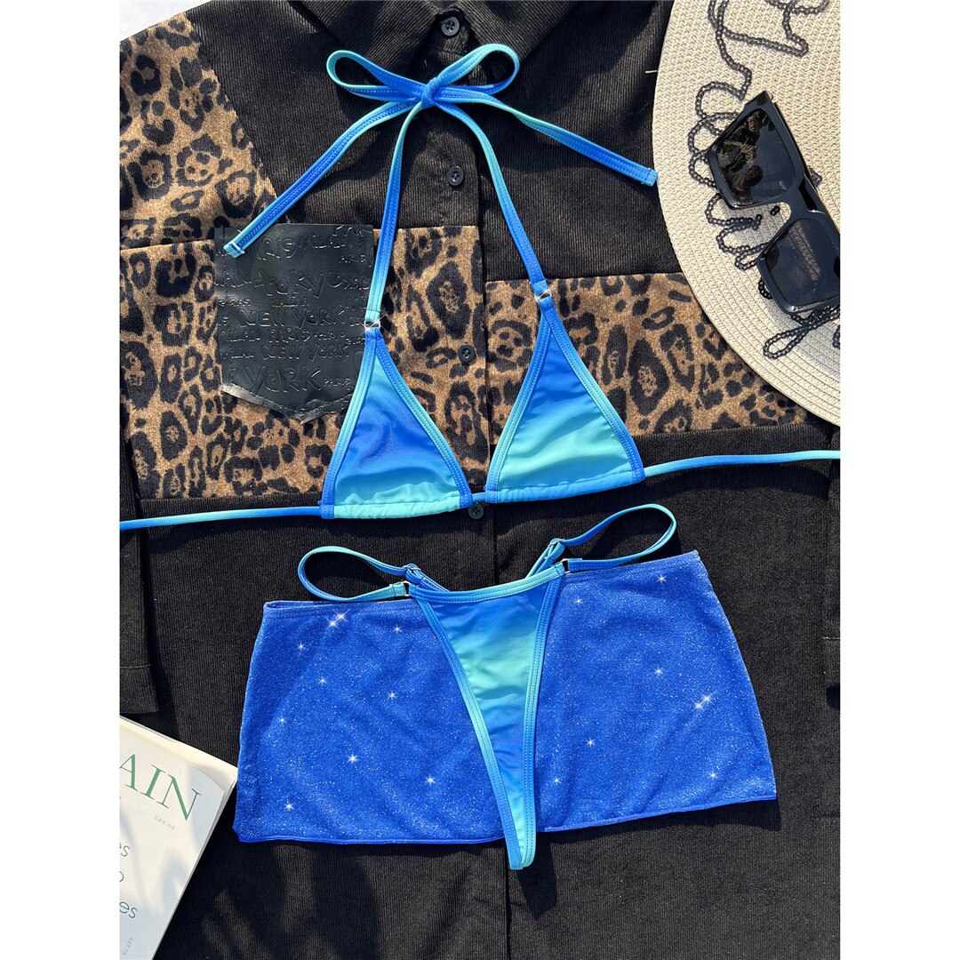 Halter Micro Thong Bikini Set & Skirt