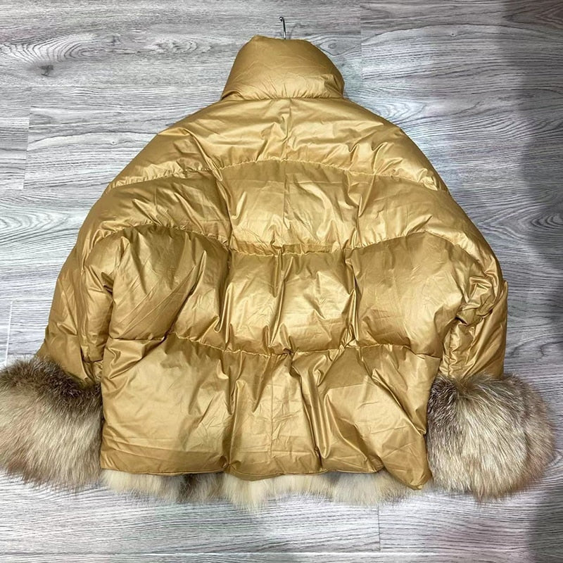 Duck Down Puffer Coats Real Fur Outer Front Half & Cuffs