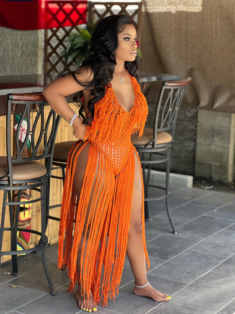 Knitted Tassels Crochet Cover Ups Dresses