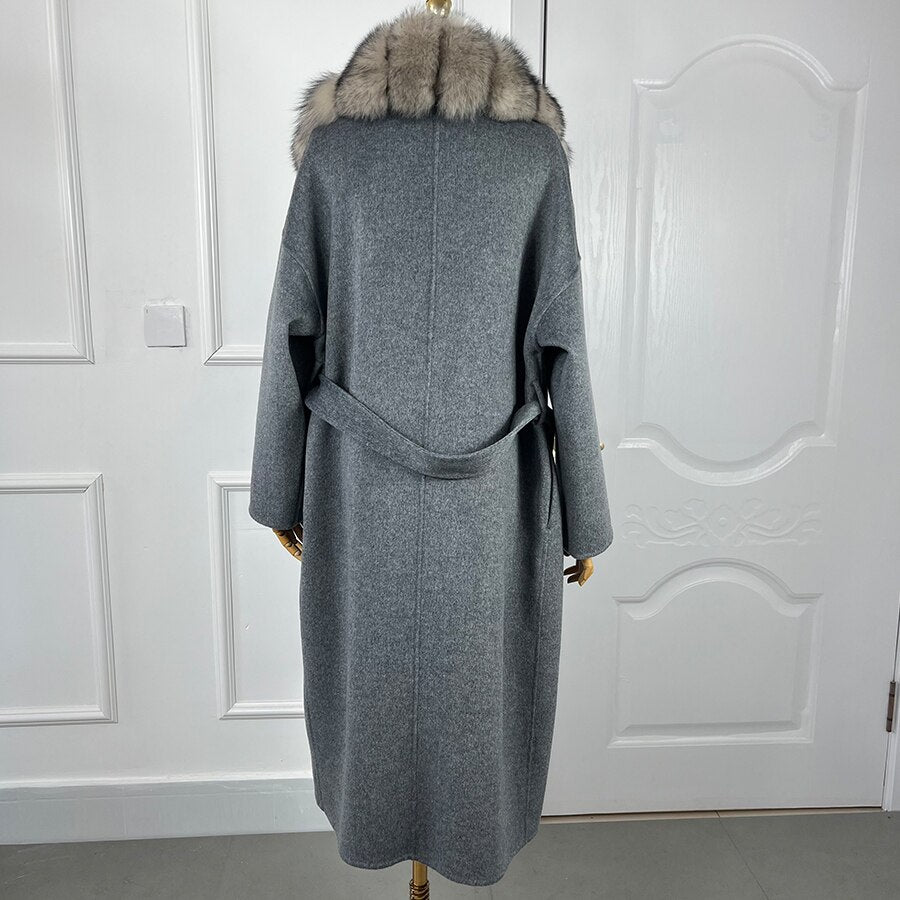 Long Cashmere Big Real Fur Collar