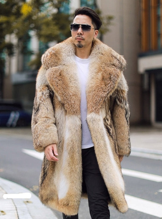 Coyote Real Fur Long Coat Big Fur Collar