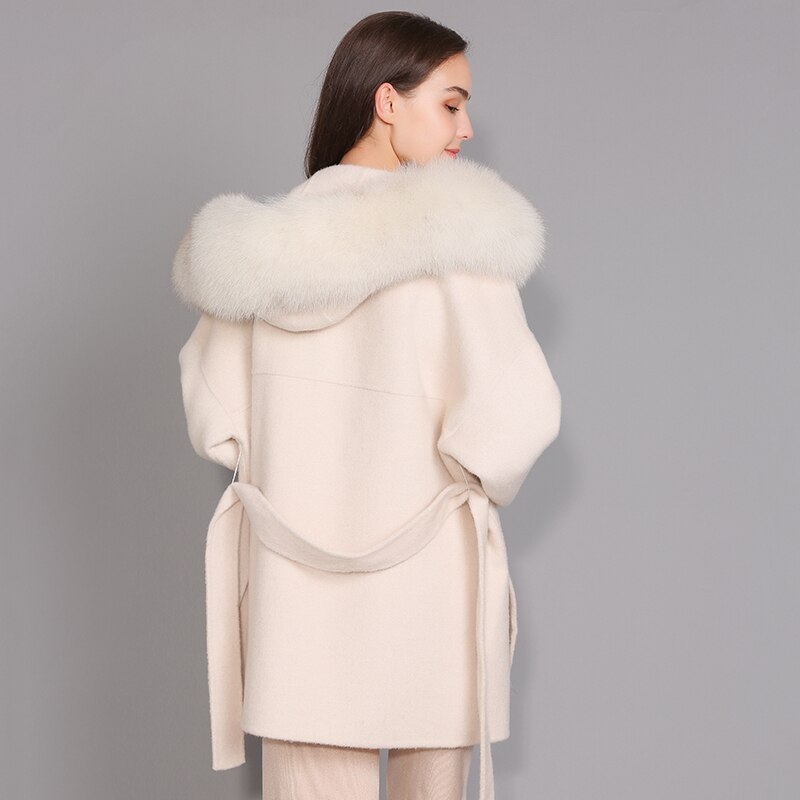 Cashmere Pea Coats Real Fur Hoodie & Cuffs