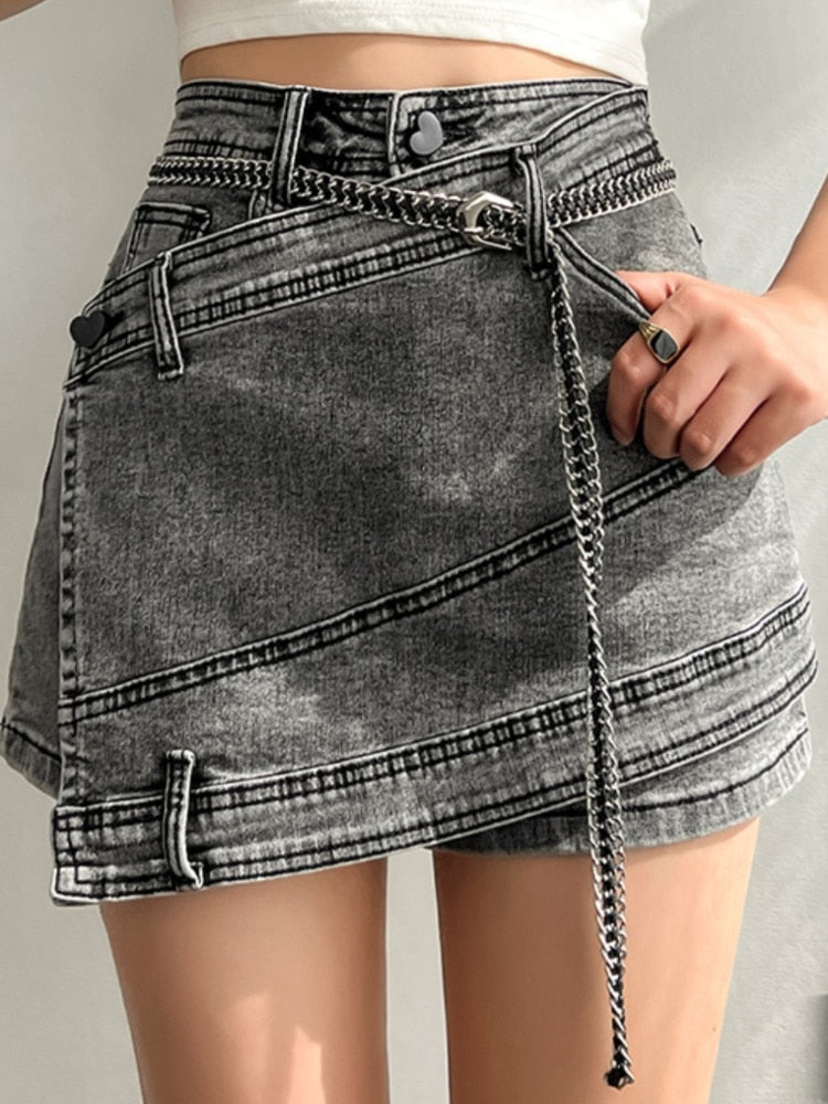 High Waist Irregular Skirts Denim Shorts
