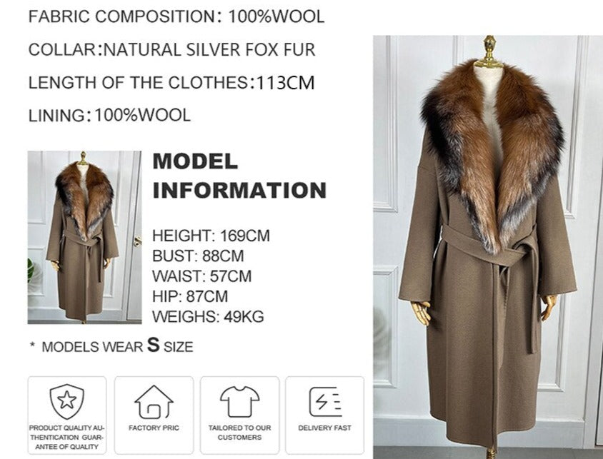 Long Cashmere Big Real Fur Collar