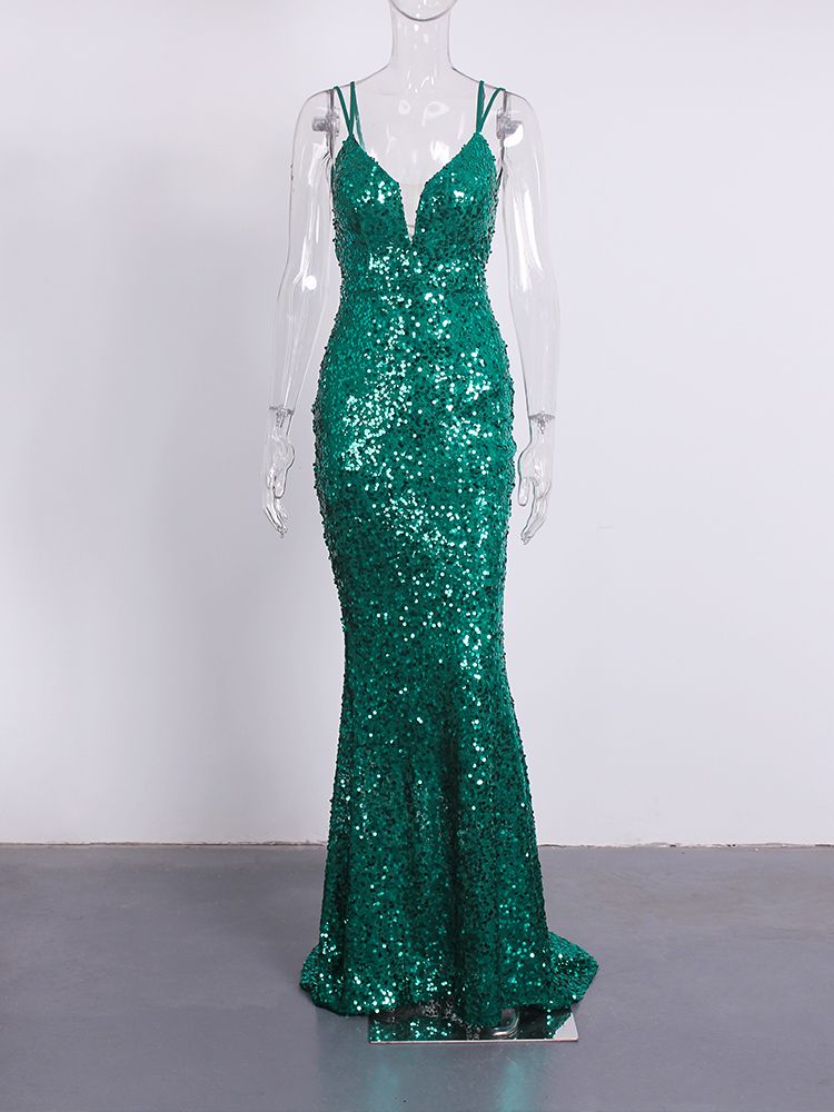 Sequin Sleeveless Deep V  Bodycon Mermaid Dresses