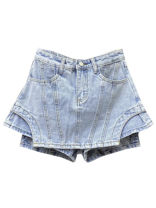 High Waist Irregular Denim Skirt Shorts
