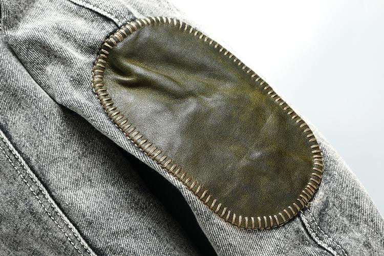 Genuine Leather Vintage Gray Denim Jacket