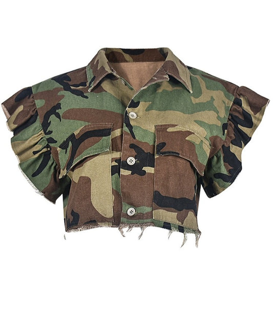 Camouflage Butterfly Sleeve Crop Top
