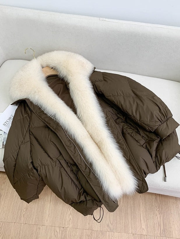 Boyfriend Style Real Fur Collar Duck Down Puffer Coat
