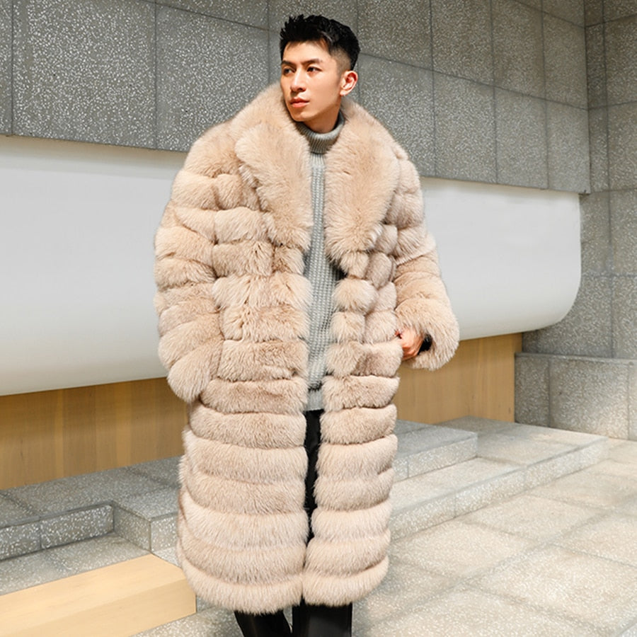 Pattern Natural Real Fox Fur Long Coats Big Collar