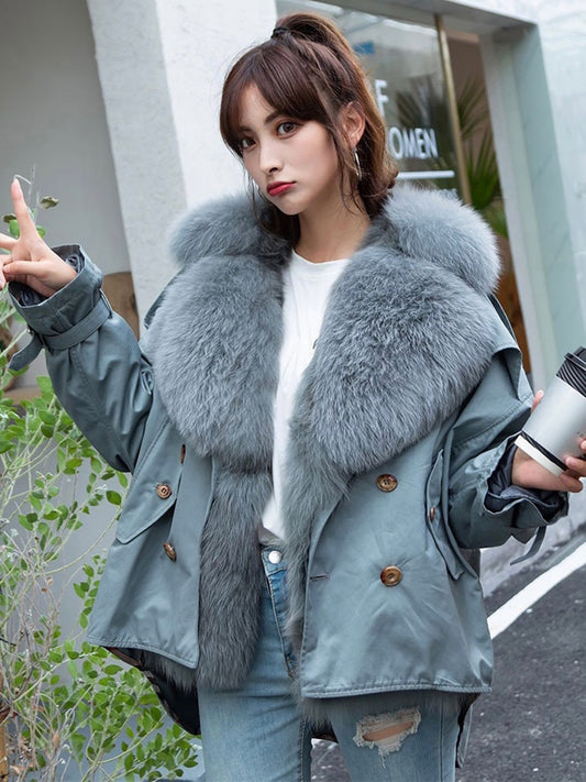 Real Fur Collar & Rabbit Fur Lining Oversize Coats