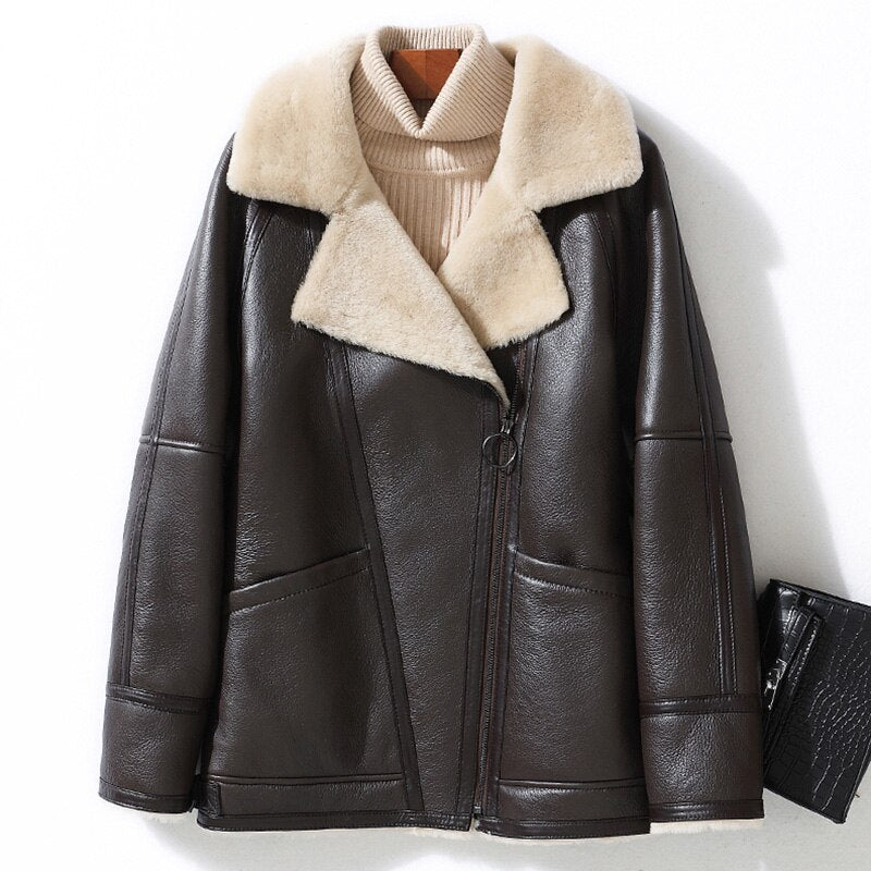 Genuine Leather Jackets Real Shearing Fur Lining