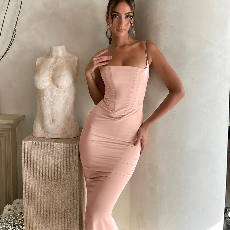 Satin Sleeveless Backless Maxi Dresses