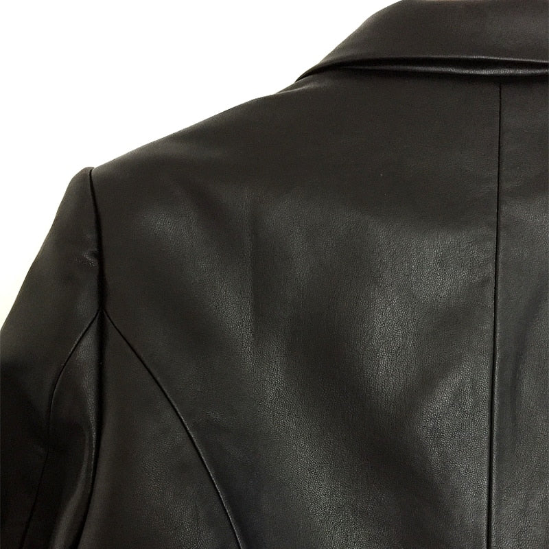Genuine Leather Double Breasted Blazer Jacket