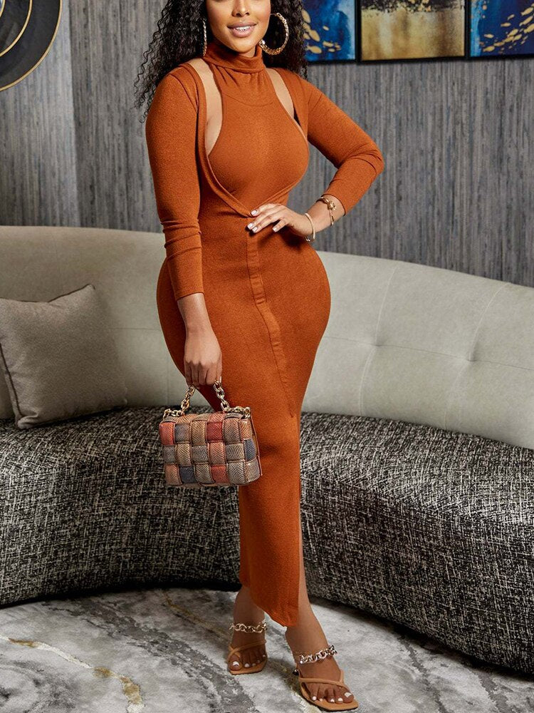 Halter Crop Long Sleeve Bodycon Slit Dresses