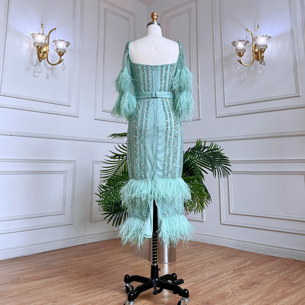 Feather Wing Sleeve Ankle-Length Dresses