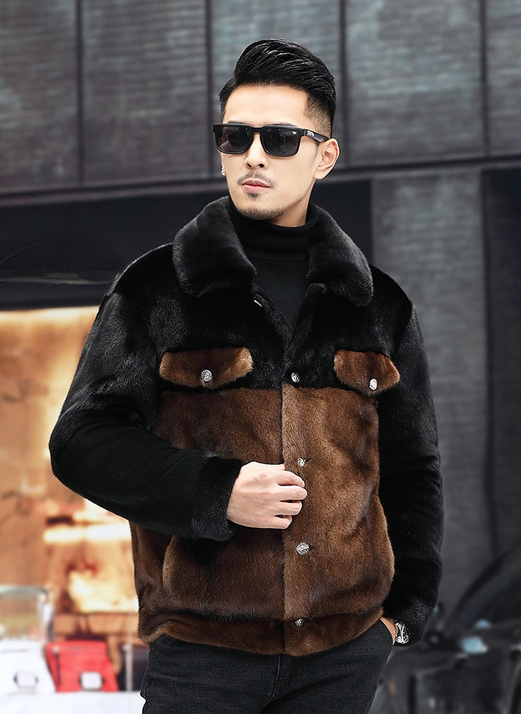 Two Tone Real Mink Fur Coat Short