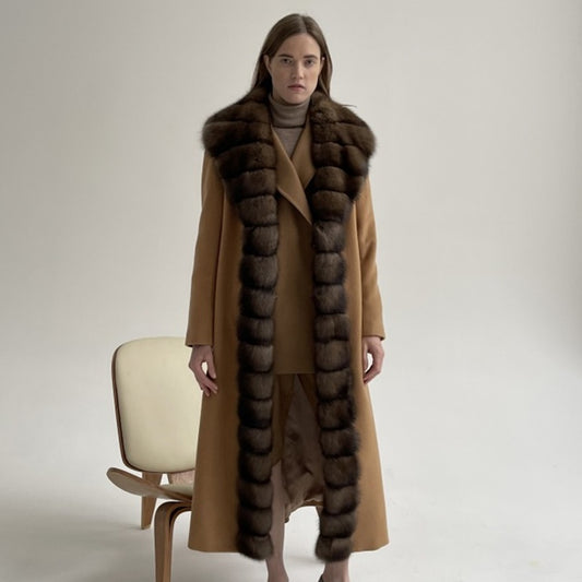 Cashmere Wool Coat Real Fur X-Long Coats