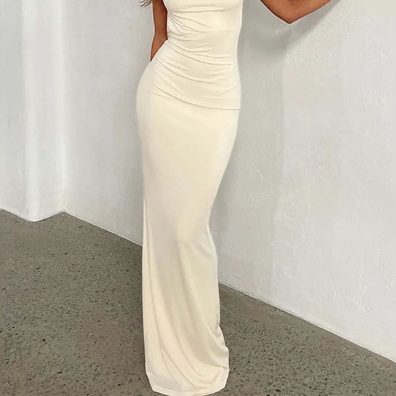 White Sleeveless Backless Maxi Dress