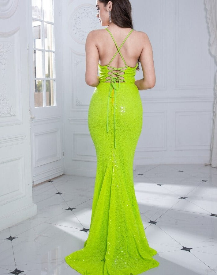 Sequin Open Back Lace Up Sleeveless Floor Length Dress