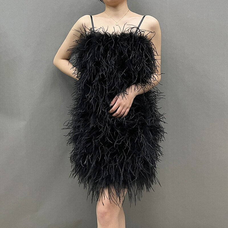 Sexy Ostrich Feather Dresses Strapless Mini Cocktail Dresses -  Norway