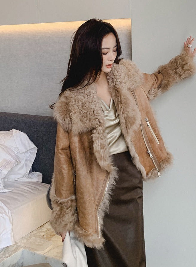 Genuine Leather Merino Lambs Wool Fur Coats