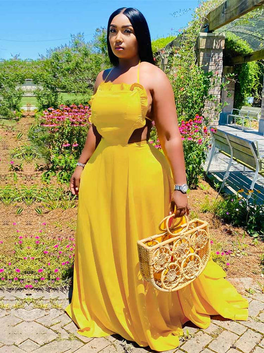 Halter Hollow Backless Maxi Dresses