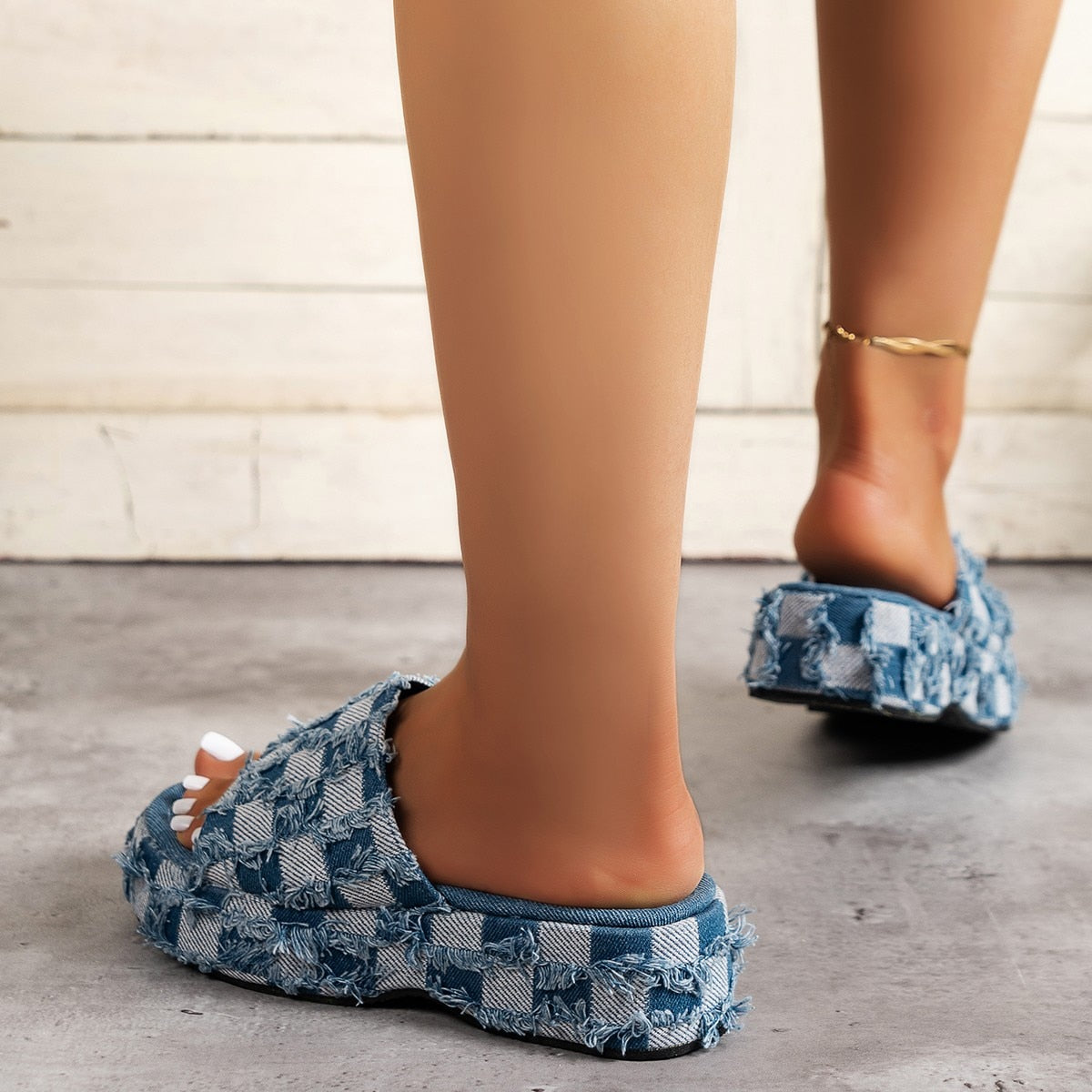 Denim Thick Soled Sandals Slippers Slides