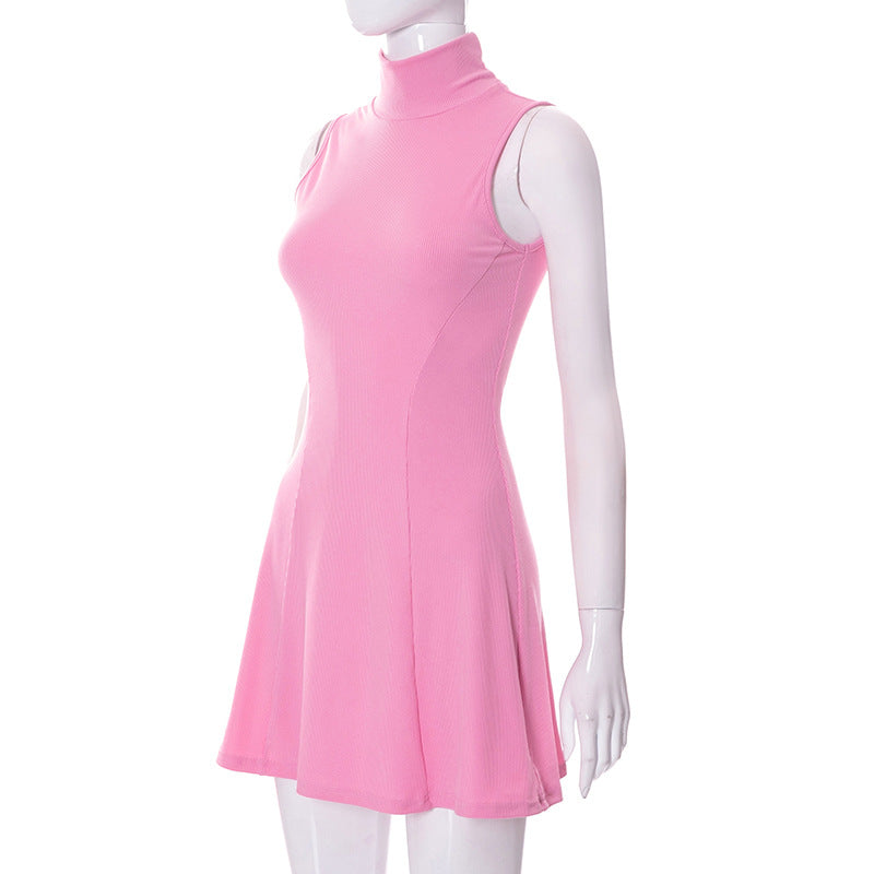 Pink Half High-Neck Sleeveless Mini Dress