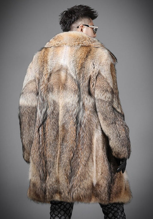 Coyote Real Fur Long Coat Big Fur Collar