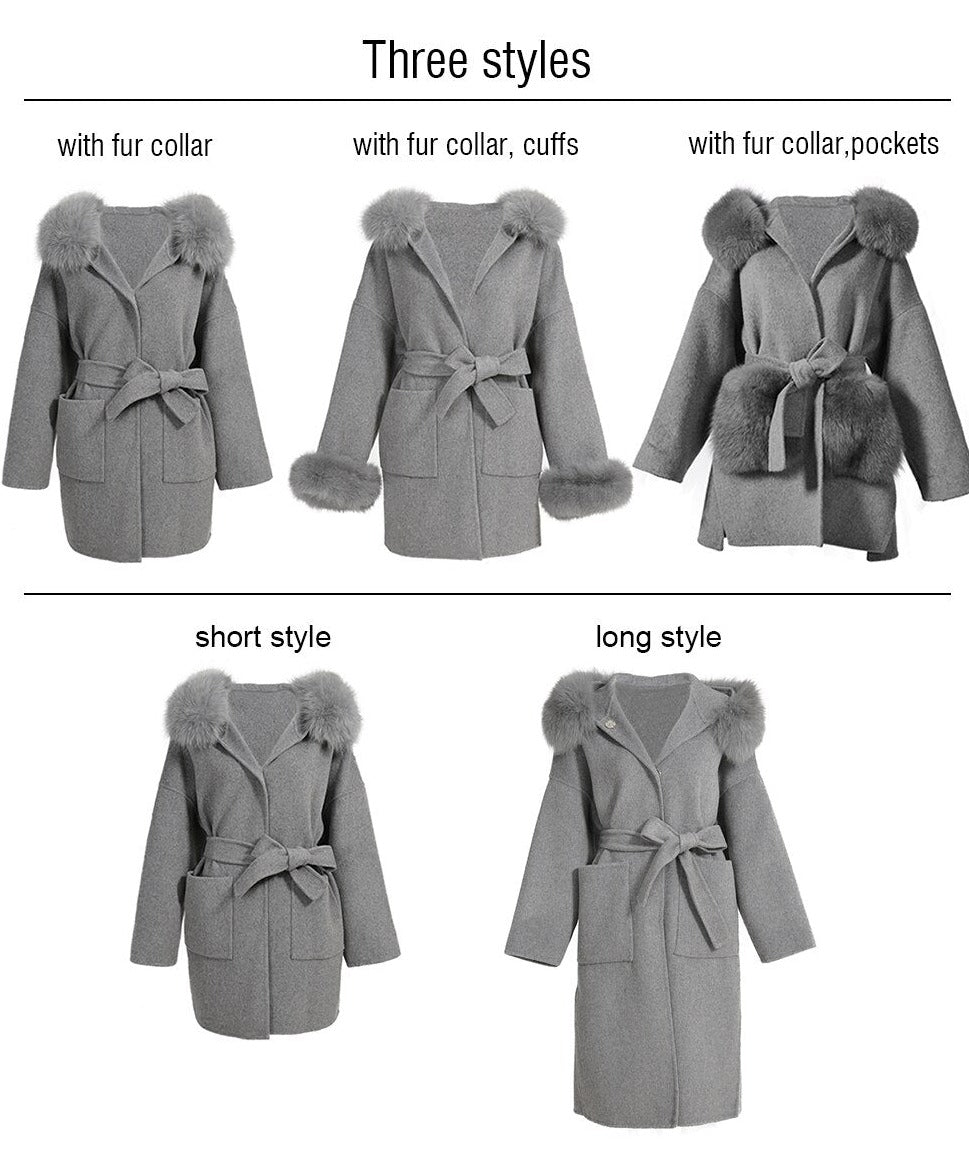 Cashmere Pea Coats Real Fur Hoodie & Cuffs