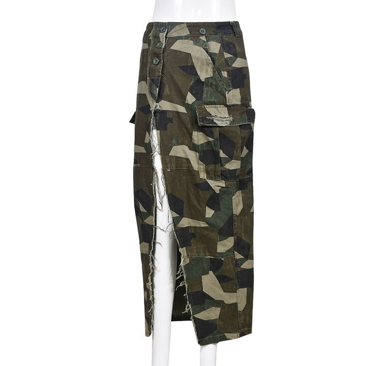 Camouflage High Split Mid-calf Skirts
