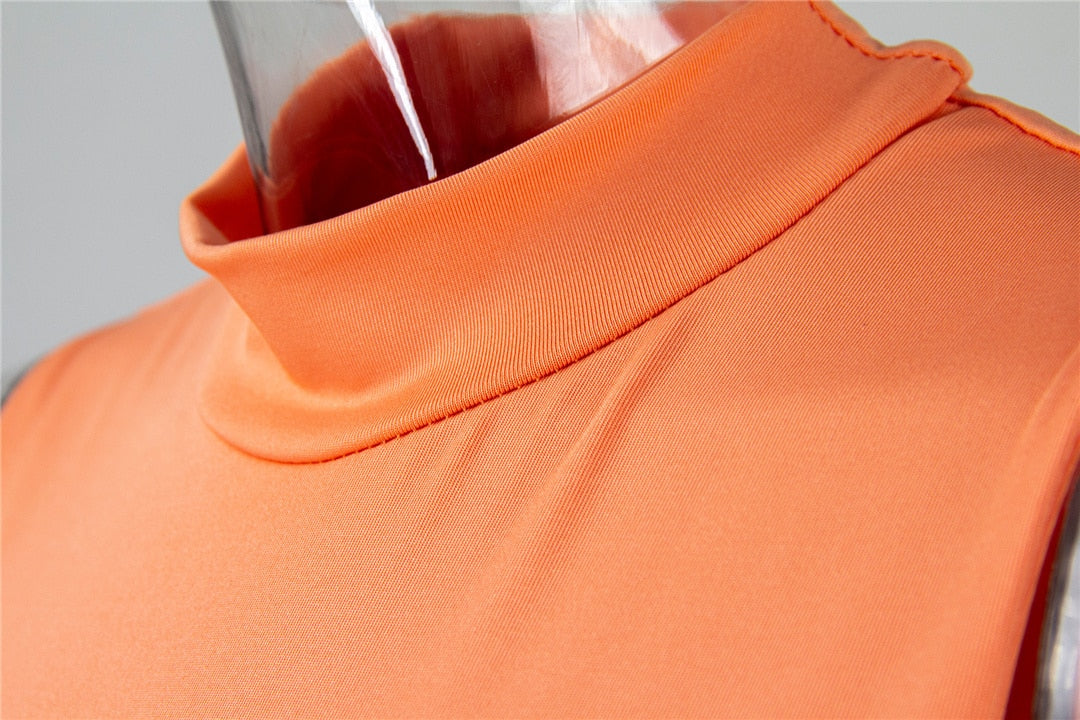 Orange O Neck Sheath Split Mini Dress