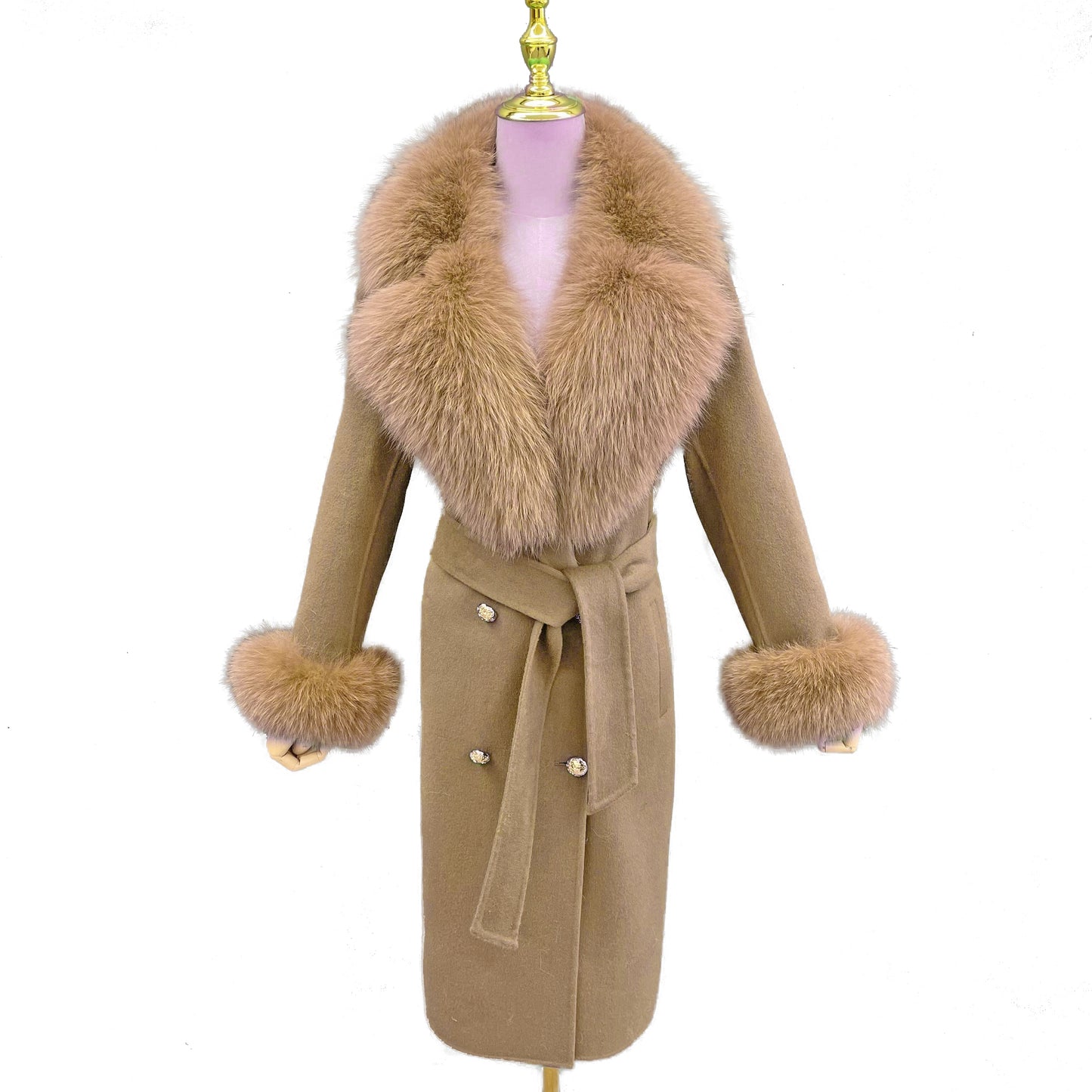 Cashmere Trench Coats Big Fur Collar & Cuffs
