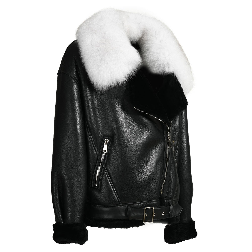 Genuine Leather Moto Jackets Shearling Liner