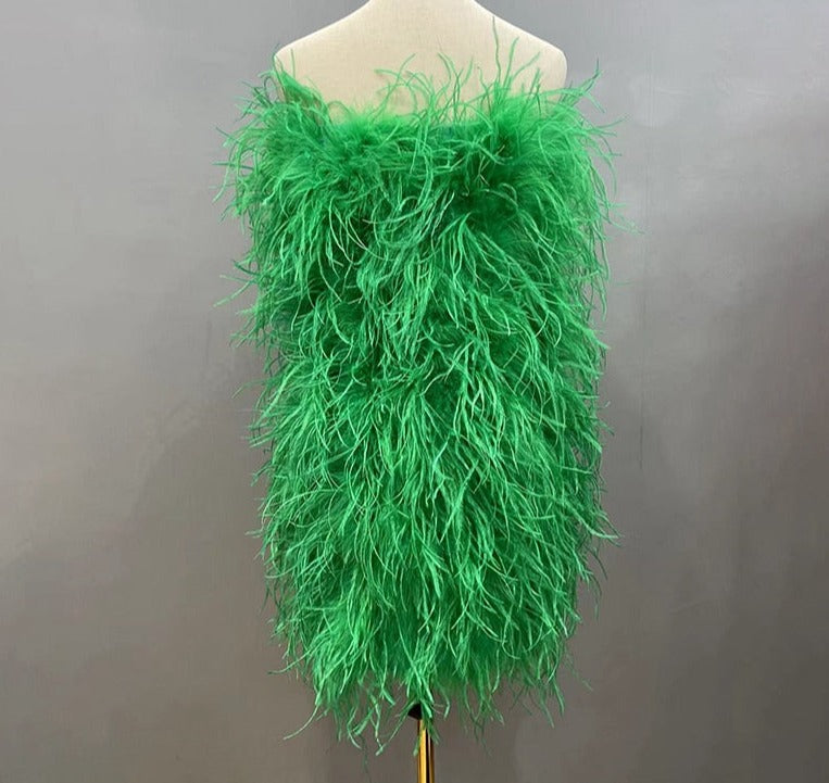 Ostrich Feather Tube Mini Dresses