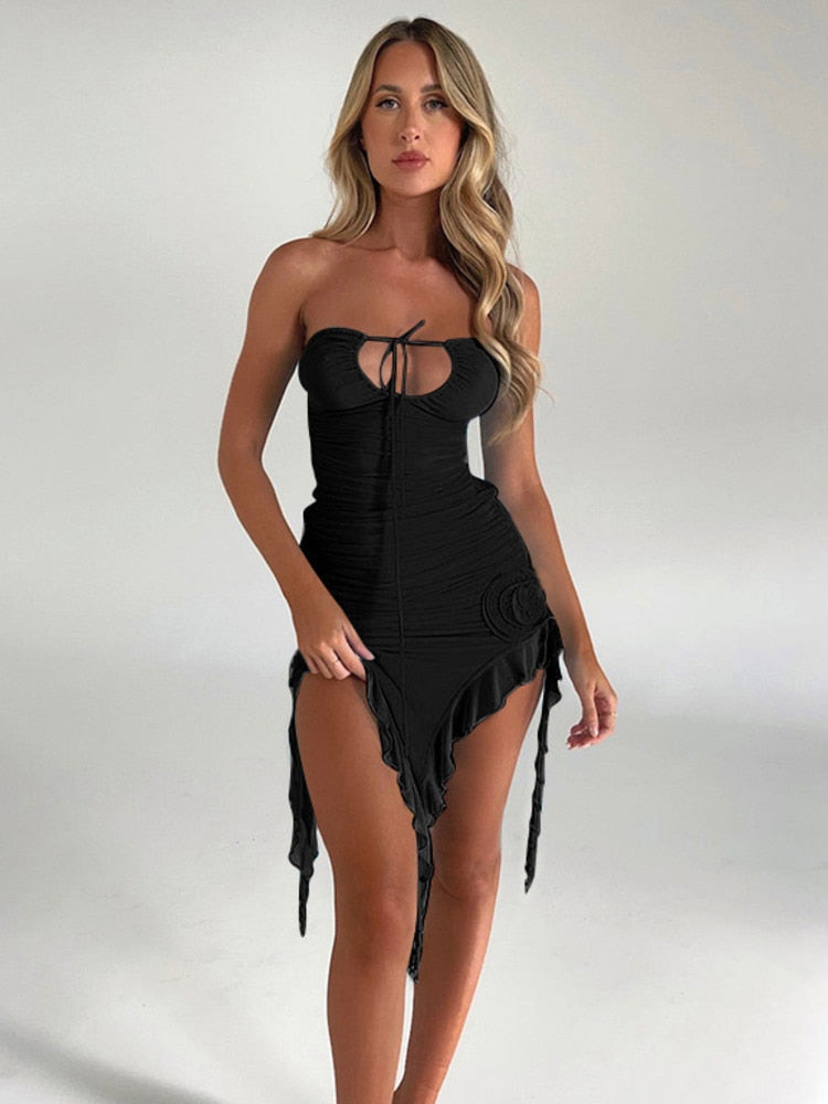 Off-shoulder Ruffle Drip Mini Dresses