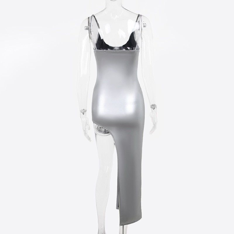 Metallic Spaghetti Strap Midi Dresses