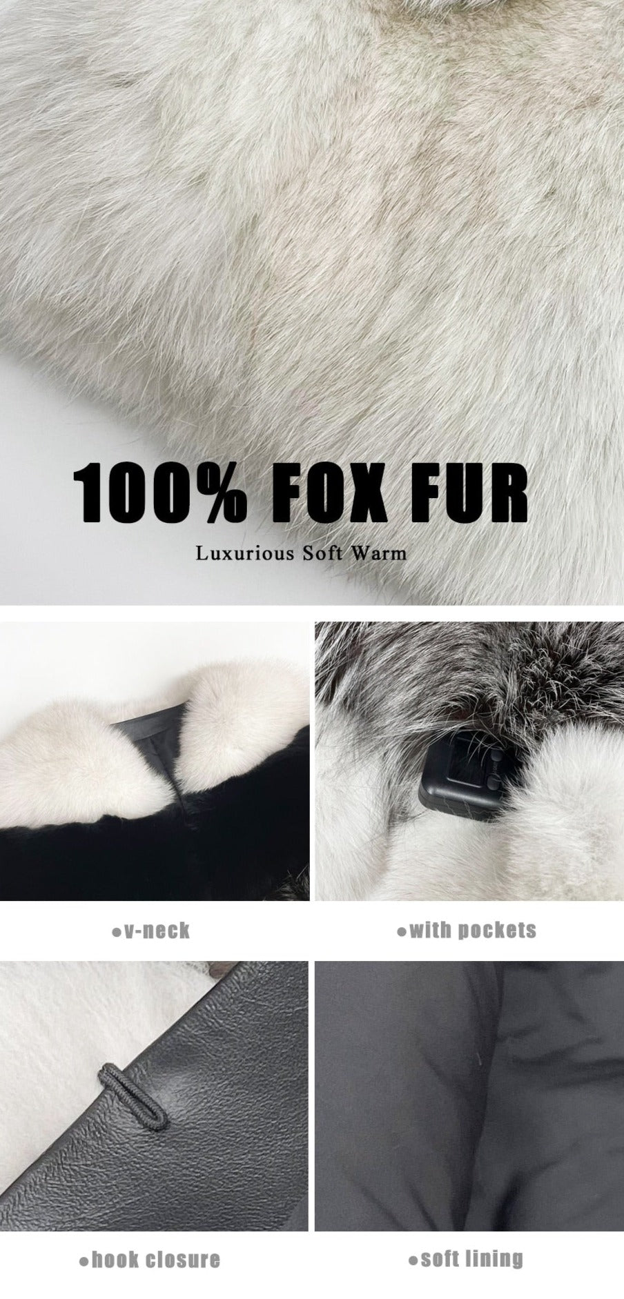 Tri Color Real Fox Fur Coats No Collar