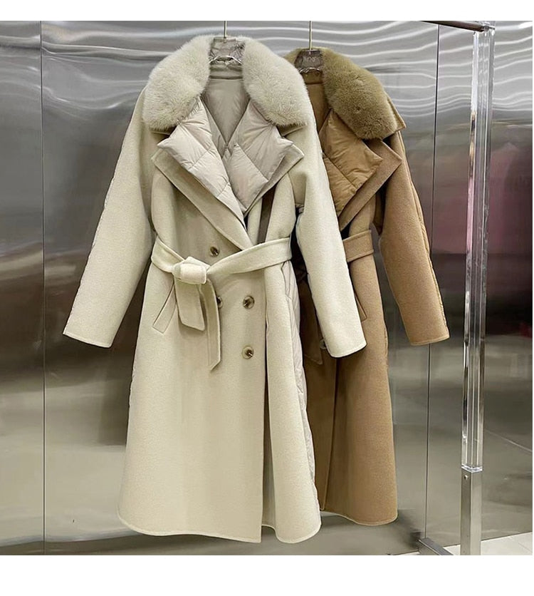 Cashmere Puffer Duck Down Real Mink Collar Trench Coats