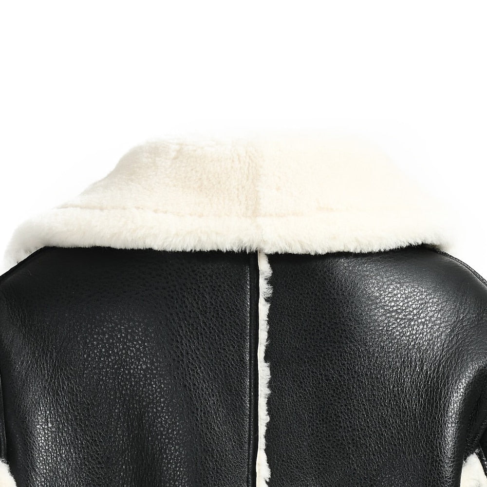 Genuine Leather Shearling Double Face Fur Coat