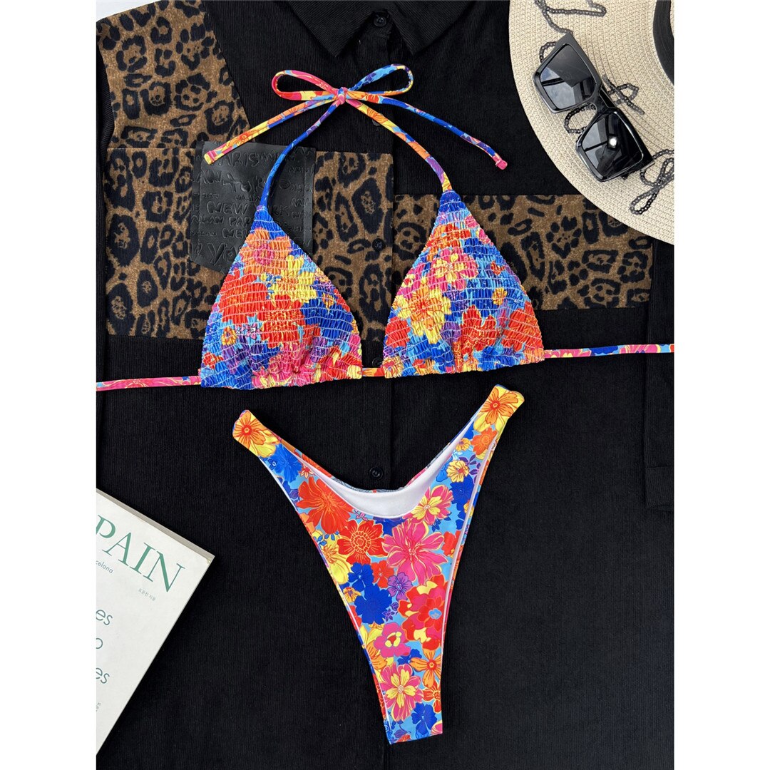 Floral Printed Halter Brazilian Bikinis