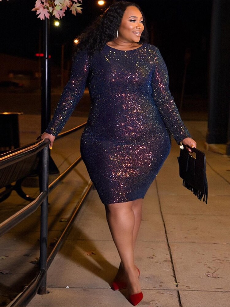 Sequin Long Sleeve Dress Plus Size