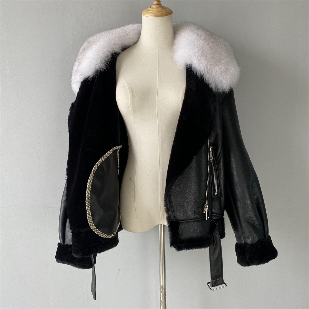 Genuine Leather Moto Jackets Shearling Liner