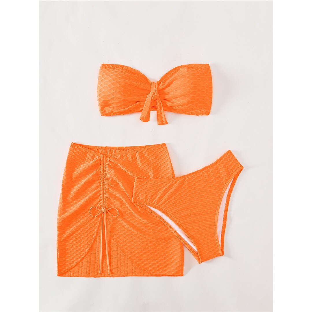 Wrinkled Bandeau Bikini Set & Skirt