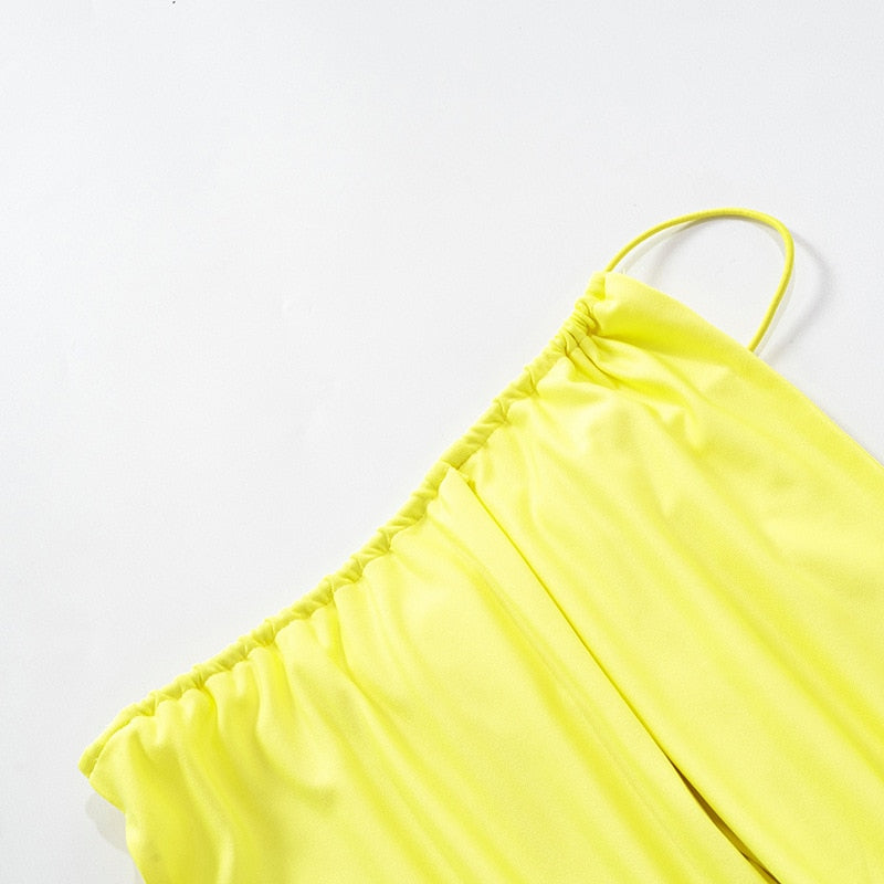 Yellow Hollow Sleeveless Backless Mini Dress