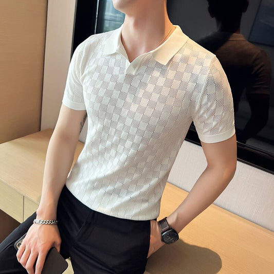 Block Transparent Mesh Short Sleeve Shirts