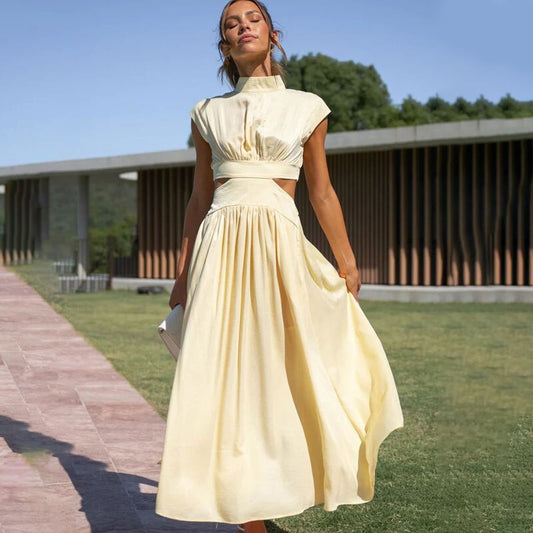 Sleeveless High Waist Hollow Out Dresses