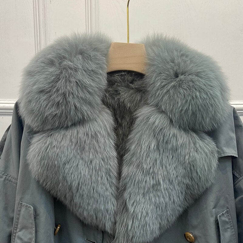 Real Fur Collar & Rabbit Fur Lining Oversize Coats